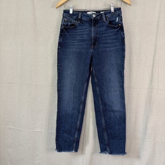 Guess Womens Preppy Hipster High Rise Cropped Mom Denim Jeans Size 27 Frayed Hem - Picture 1 of 9
